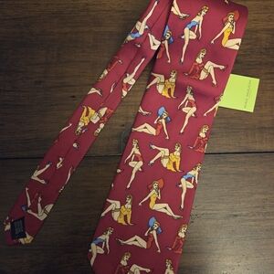 Men's Red Novelty Tie with Pin-Up Design